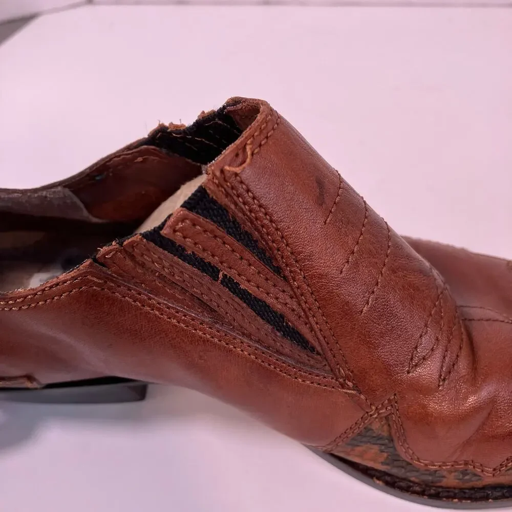Nine West Sz 8.5 Vtg 90s Western Shoes Ankle Boots Pointed Toe Brown Leather